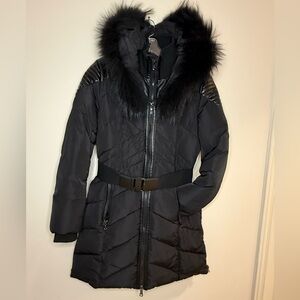 Elegant Black Real Fur-Trimmed Puffer Coat